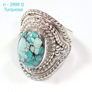 Antique style pure silver turquoise ring for women